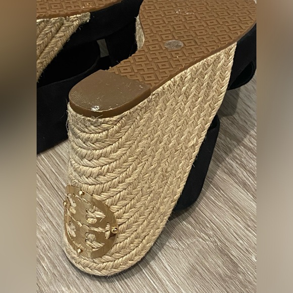 Tory Burch Kristen Black Suede Slip On Wedge Espadrilles Heels Size 9.5 MINT - Picture 16 of 16